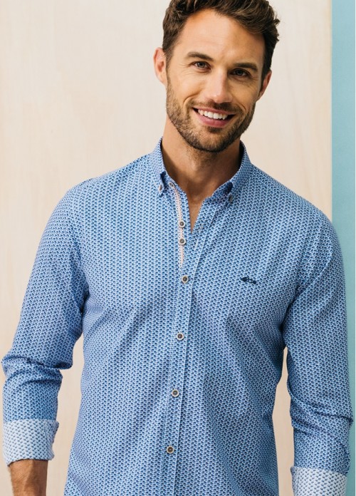 Dario Beltran - Baralla 402 - Blue Print Long Sleeve Shirt